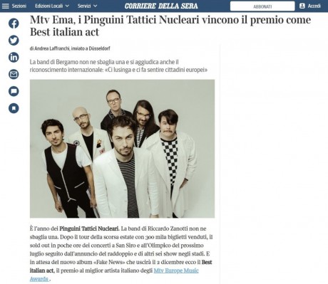 I Pinguini Tattici Nucleari vincono il Best Italian Act agli Mtv Music Awards
