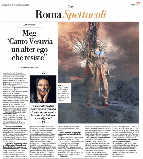 MEG intervistata da La Repubblica per il concerto romano al Monk