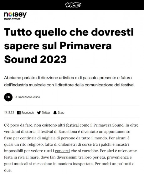 L’intervista di Vice al direttore della comunicazione del PRIMAVERA SOUND
