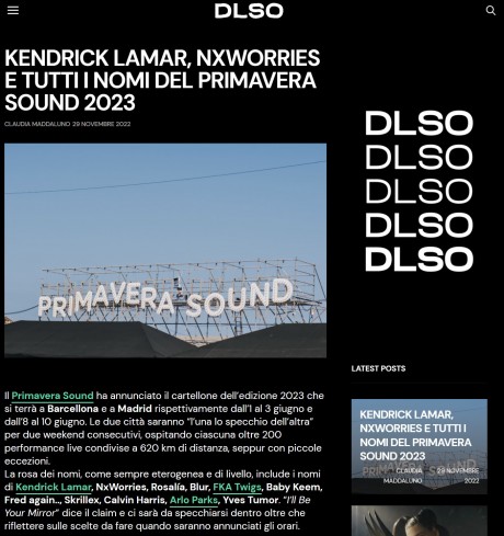 La lineup del PRIMAVERA SOUND annunciata su DLSO