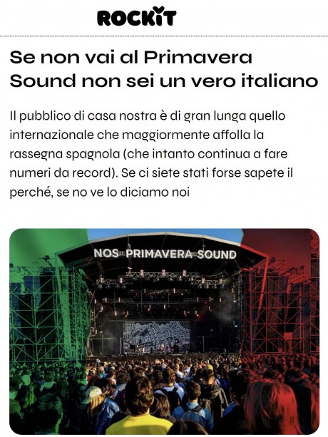 Su Rockit: “se non vai al Primavera Sound non sei un vero italiano”